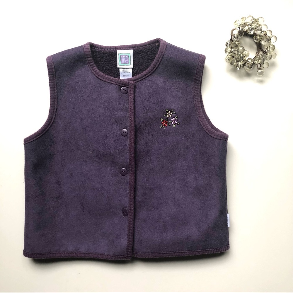 Little Me purple faux suede/shearling button Front Vest - Girls 24M